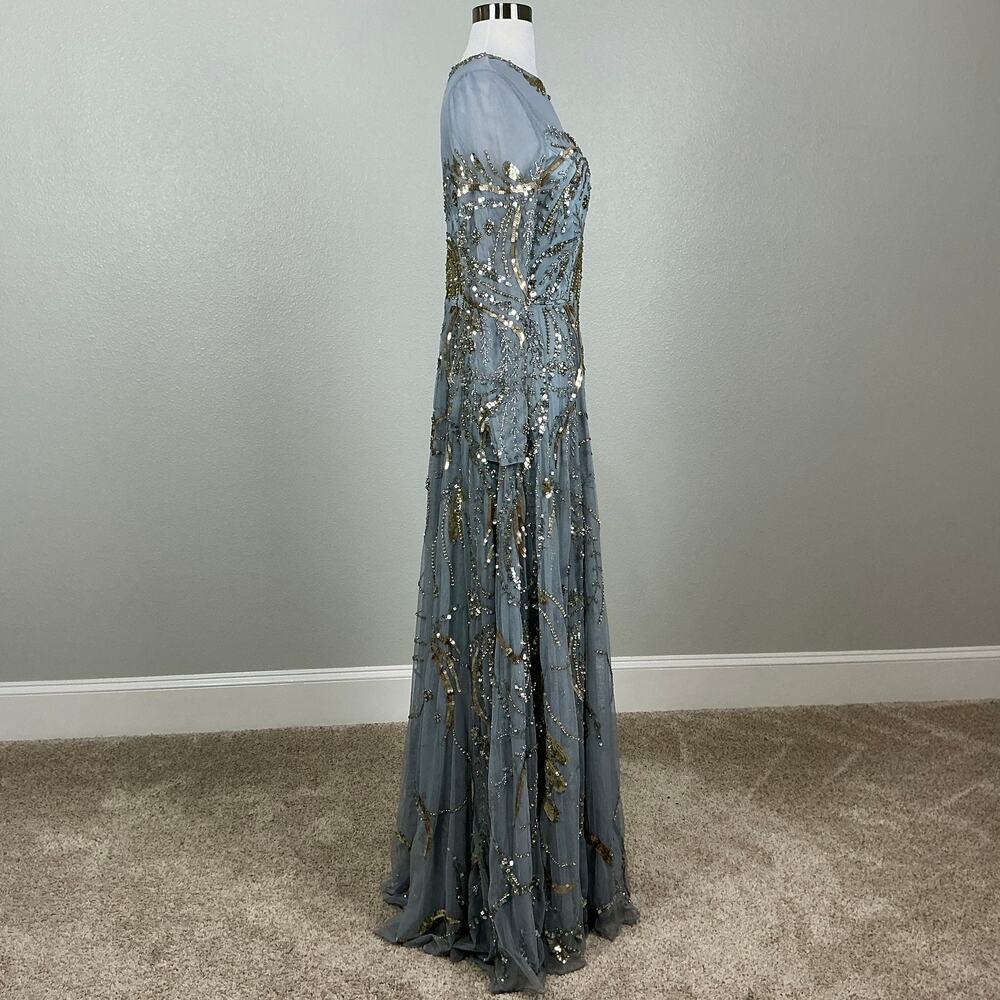 Mac Duggal 5217 Silver/Gold Evening Gown Sequin Long Sleeve A-Line Dress Size 6 - Picture 4 of 11